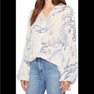 Free People Metallic Blooms Boho Blouse